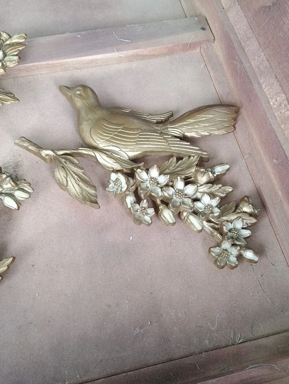 Vintage Syroco golden birds & dogwood wall art 1970s